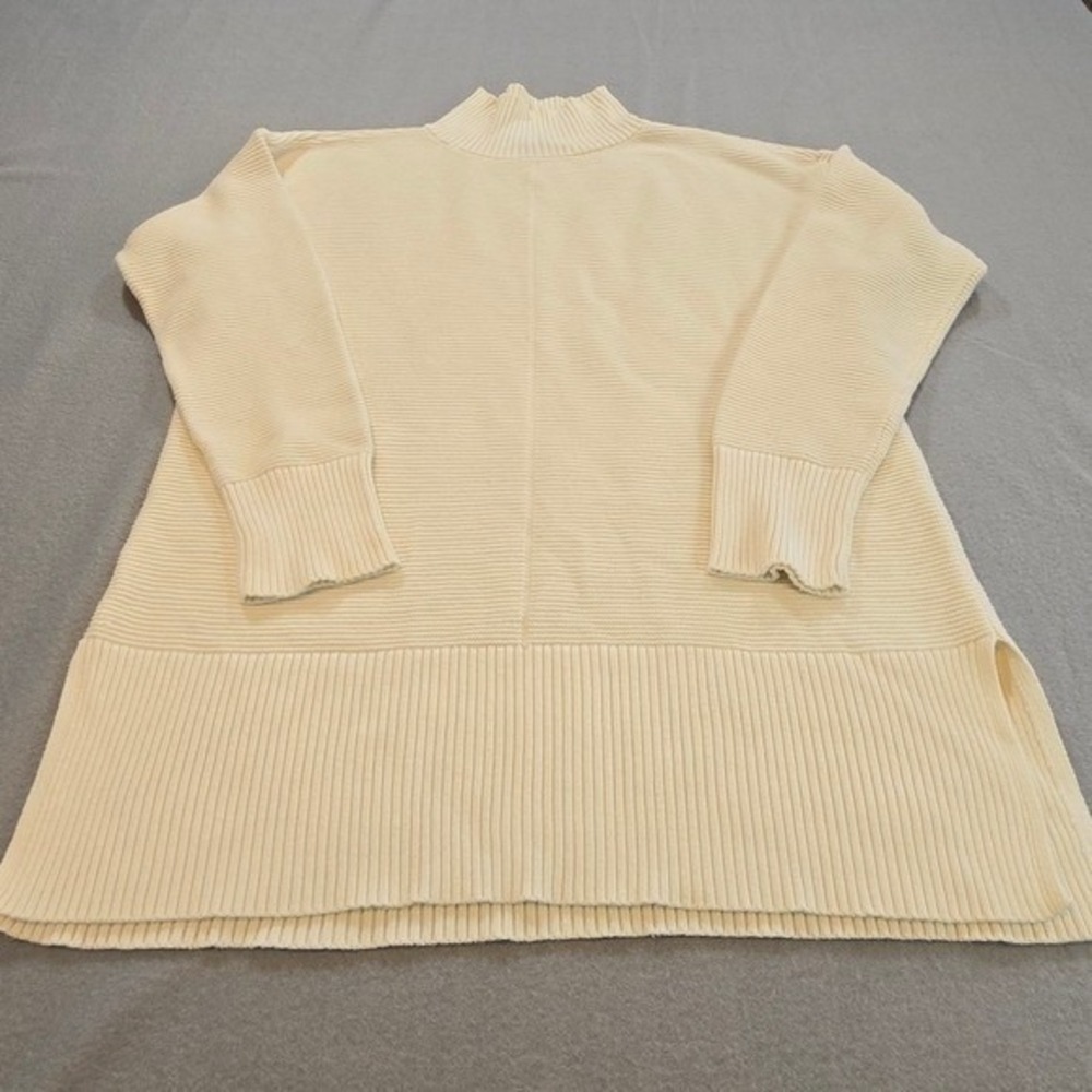 Talbots Tunic Sweater Womens L Cream Mock Neck Ribbed Knit Side Slit JO5161